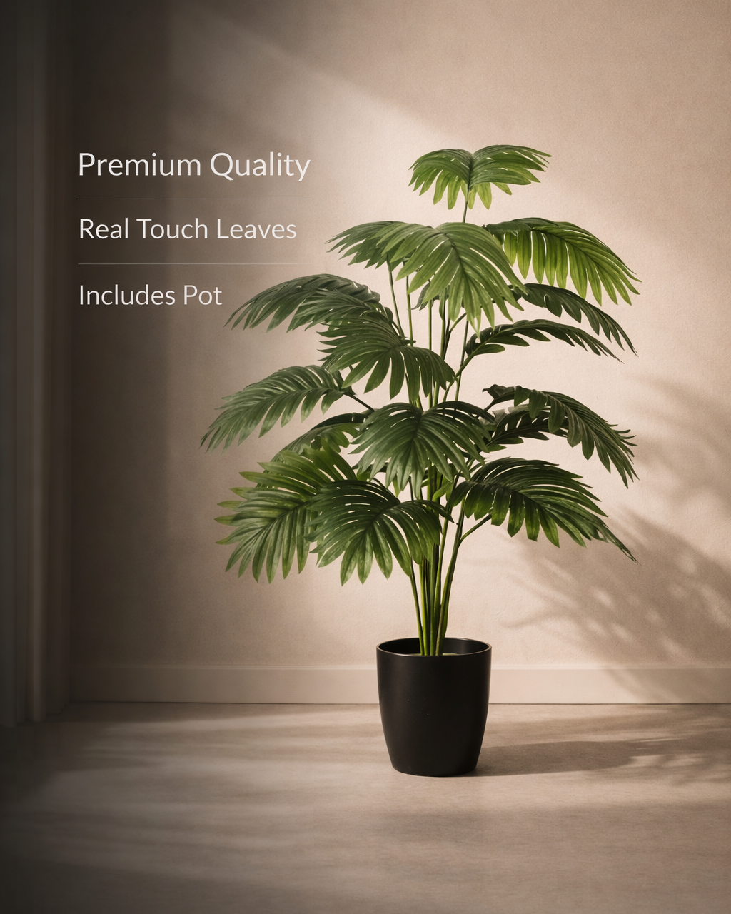 Lifelike palm plant in black pot for living room and office decor