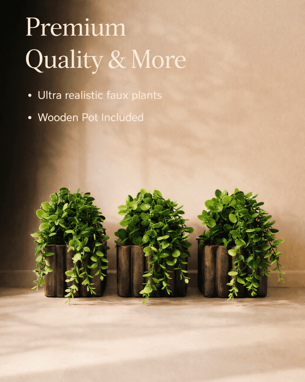 Luxury Artificial Falling Plant – Pack of 3 (Wooden Pot)