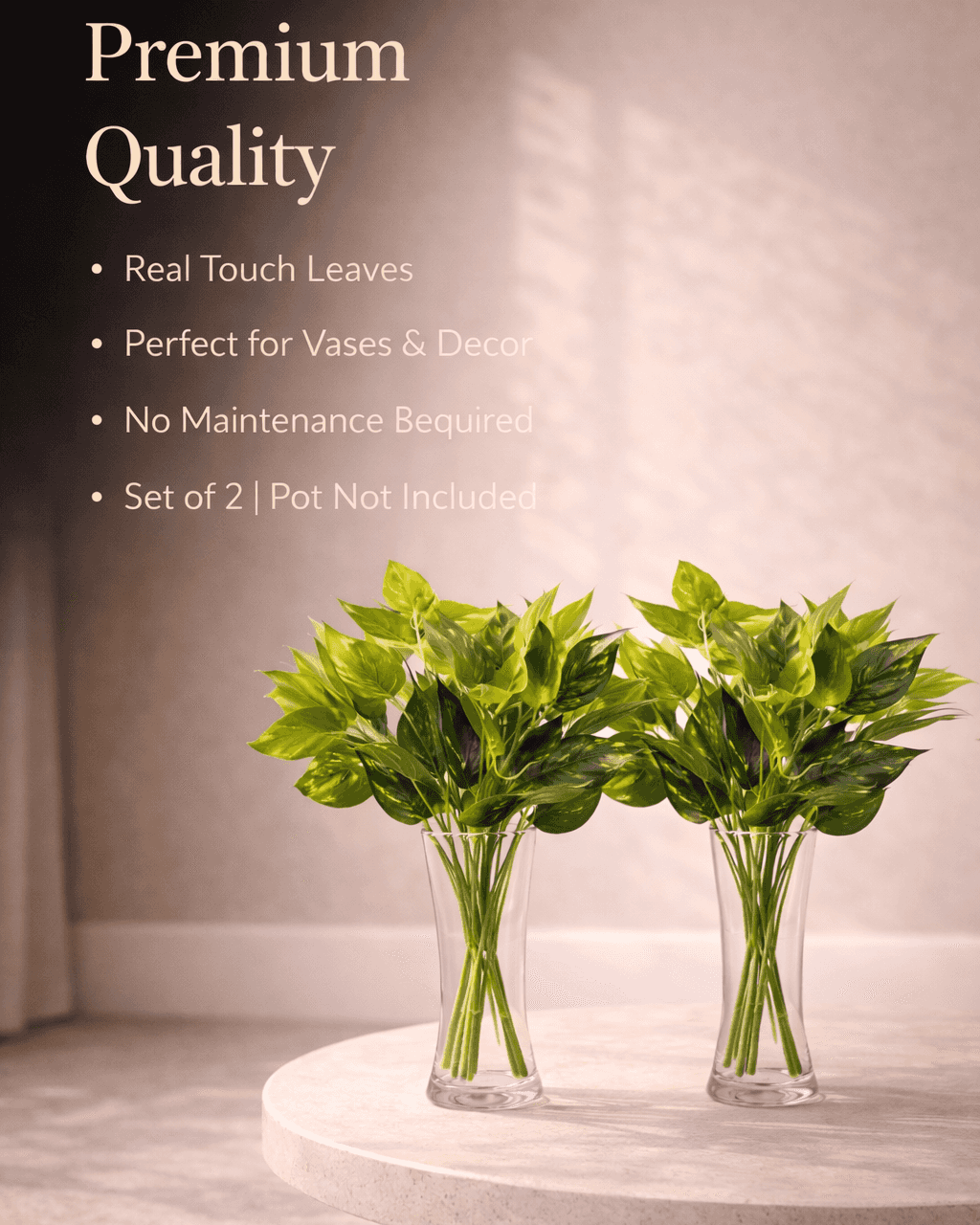Set of 2 premium artificial pothos plant bunches with real-touch leaves for indoor decor