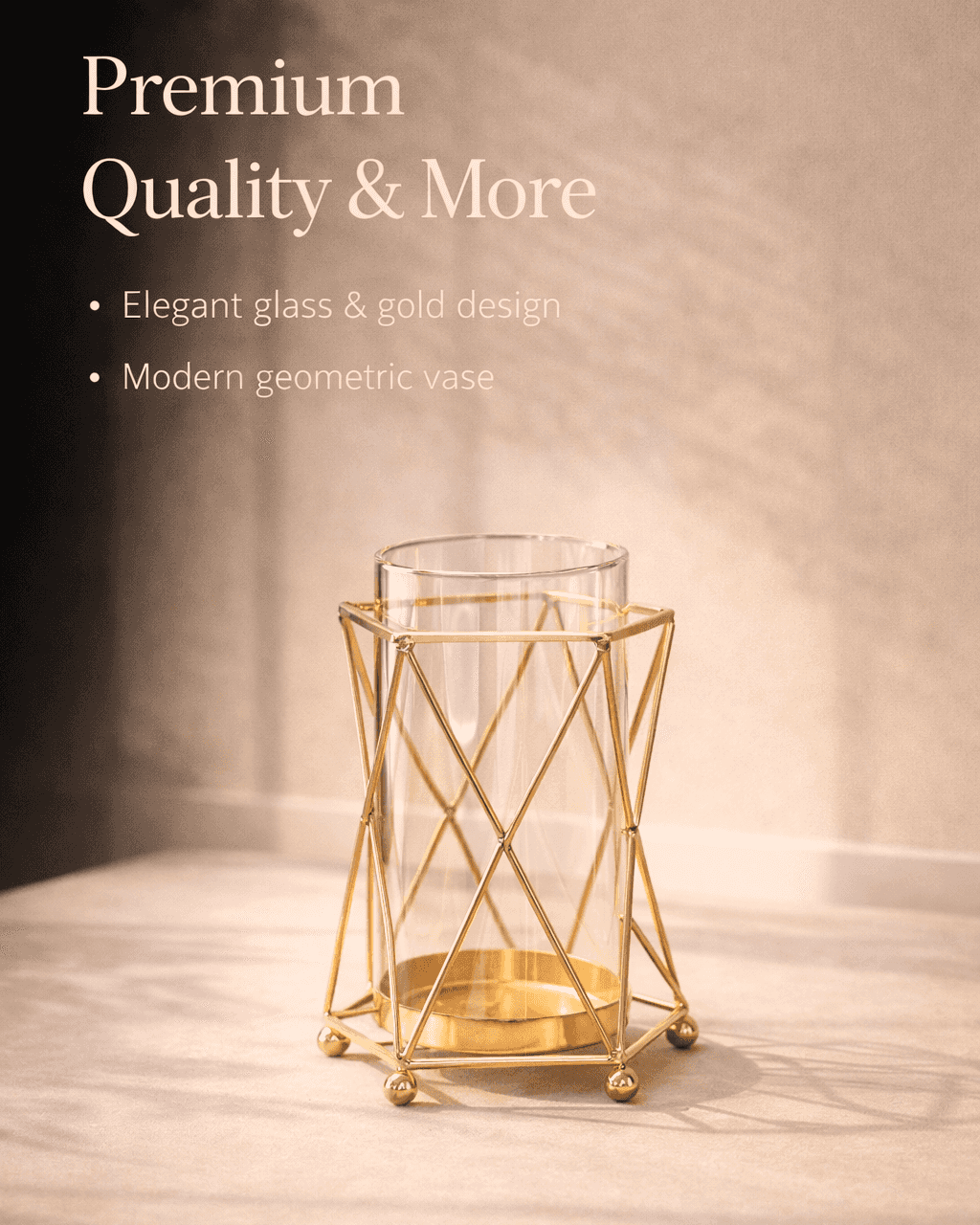 Luxury Gold Glass Vase – Geometric Design